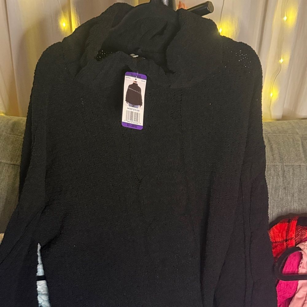 Seven7 Black Cowl Neck Sweater